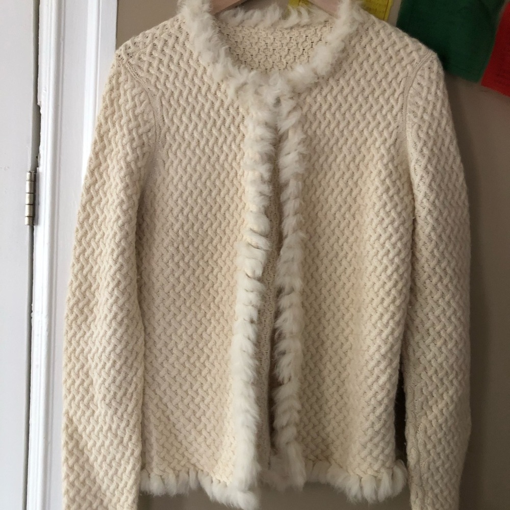 Rabbit fur lined wool cardigan